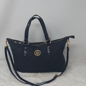 Tommy Hilfiger Black and Gold Quilted Tote Bag/Crossbody